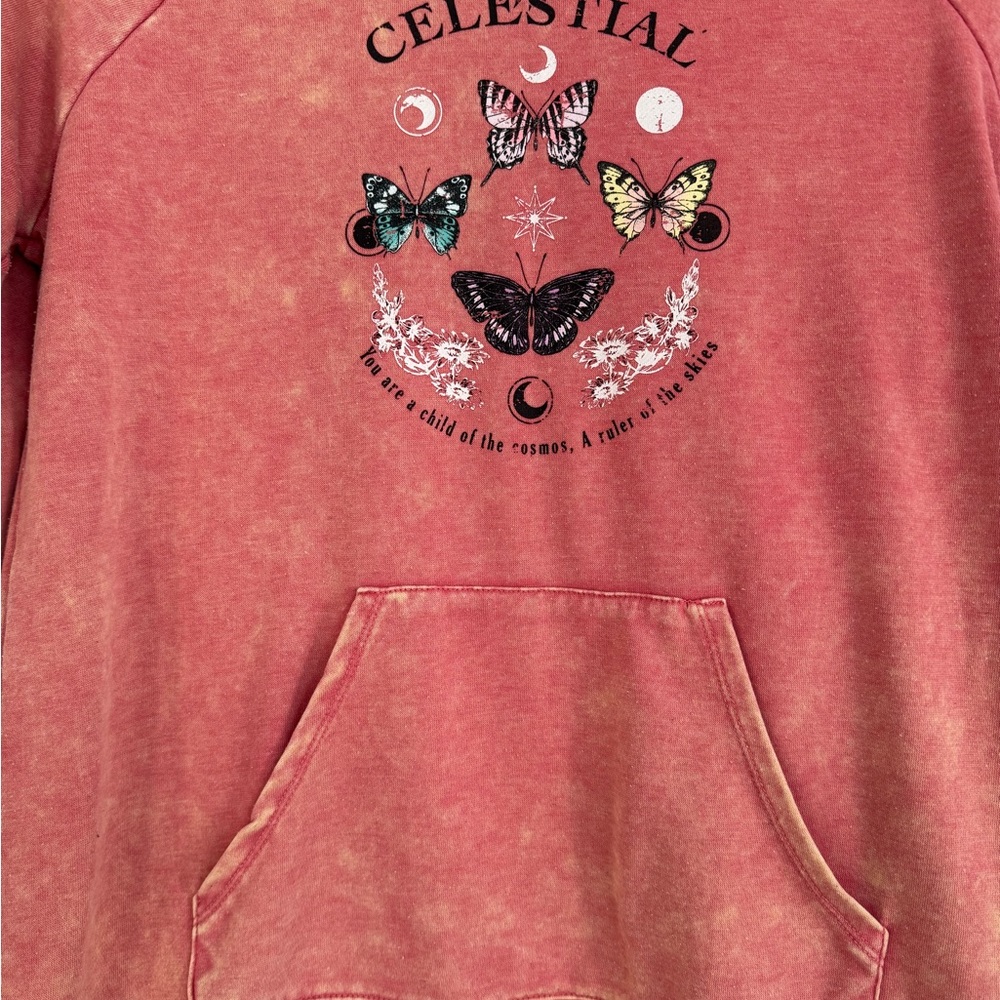 No Boundaries Junior Celestial Butterfly Mineral Wash Pullover Sweatshirt - Picture 7 of 9